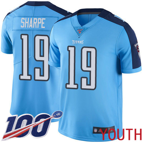 Tennessee Titans Limited Light Blue Youth Tajae Sharpe Jersey NFL Football #19 100th Season Rush Vapor Untouchable->youth nfl jersey->Youth Jersey